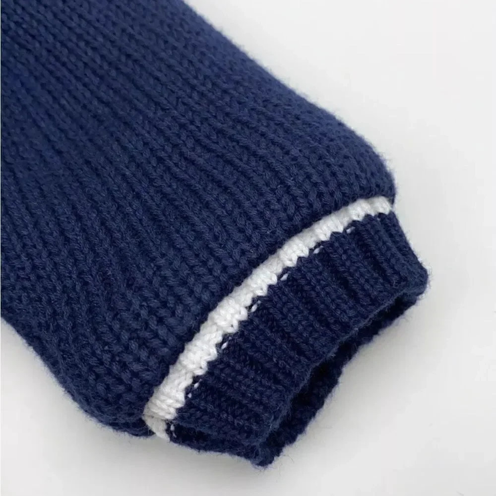 NWT BEANSTORK Baby HOODED CARDIGAN Jacket Blue White Knitted Fax Fur Lining 3M